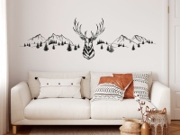 Wandtattoo Berglandschaft mit Hirsch Kopf