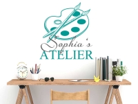 Wandtattoo Atelier mit Wunschname im Arbeitszimmer