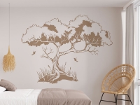 Wandtattoo Alter Baum mit Wiese im Wohnzimmer