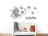 Wandtattoo Fußball aus der Wand mit Name im Kinderzimmer