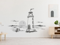 Wandtattoo Meerlandschaft mit Leuchtturm im Wohnzimmer