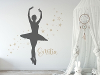Wandtattoo Ballerina mit Sternen und Name | Bild 2