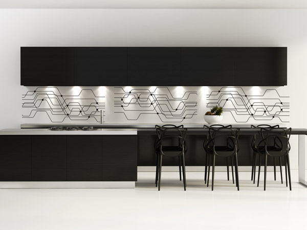 Schwarz weiße Küche mit Wandtattoos