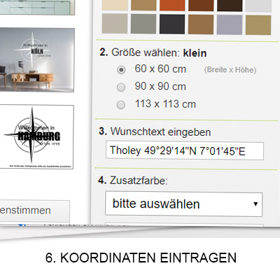 Wandtattoo Koordinaten finden und eintragen