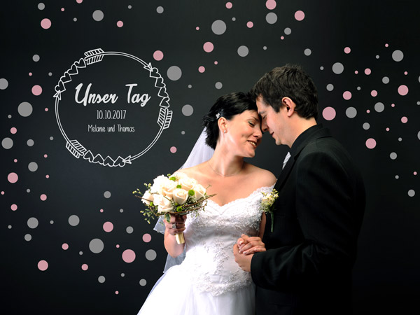 Photo Booth Hintergrund mit Punkten als Konfetti zur Hochzeit