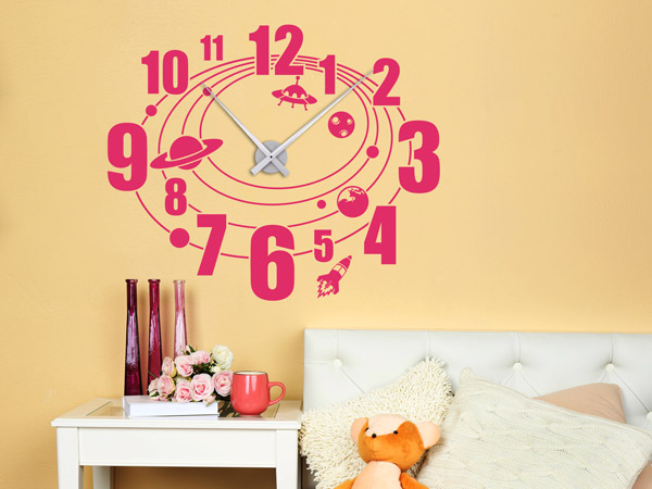 Wandtattoo Planeten Wanduhr im Kinderzimmer