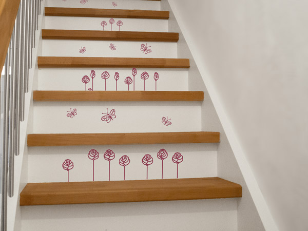 Treppenstufen Wandtattoo Blüten Deko