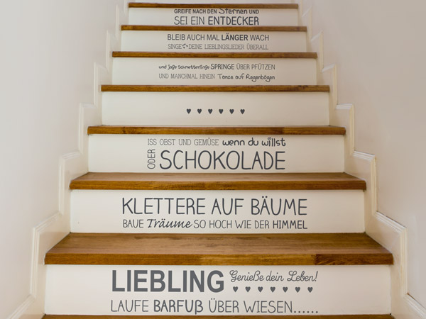 Treppenstufen Wandtattoo Liebling genieße dein Leben