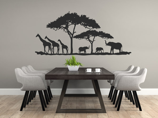 Wandtattoo Savanne mit Bäumen als afrikanische Dekoration im Reisebüro