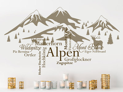 Wandtattoo Alpen als Dekoration im Reisebüro