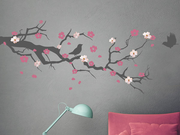 Wandtattoo Kirschblütenzweig mit echten Blüten dekoriern
