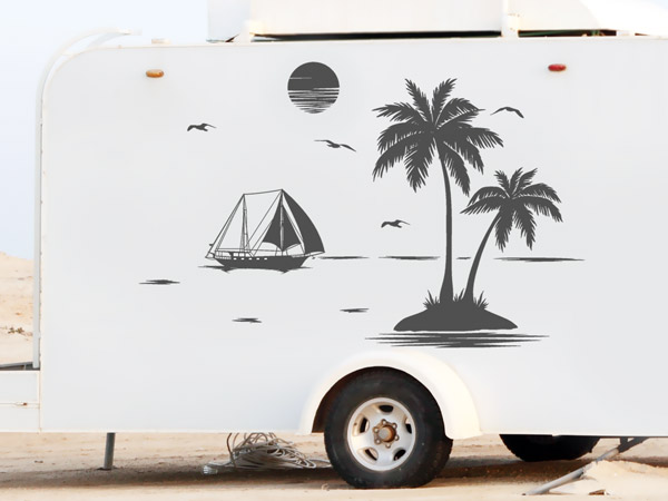 Wandtattoo Camper Wohnmobil mit Palmen