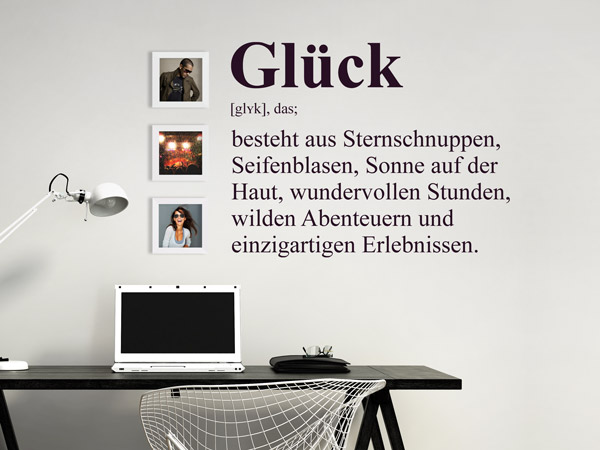 Wandtattoo Definition Glück mit Bilderrahmen