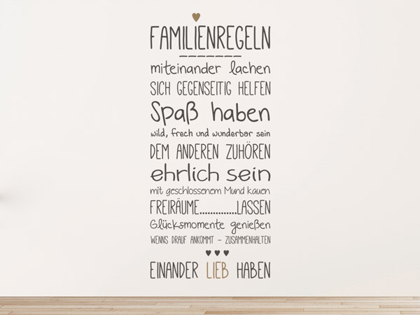 Wandtattoo Familienregeln mit Herz Spruch 