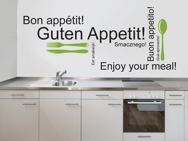 Wandtattoo Bon Appétit mit Messer und Gabel