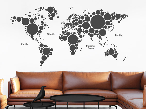 Wandtattoo Weltkarte aus Kreisen