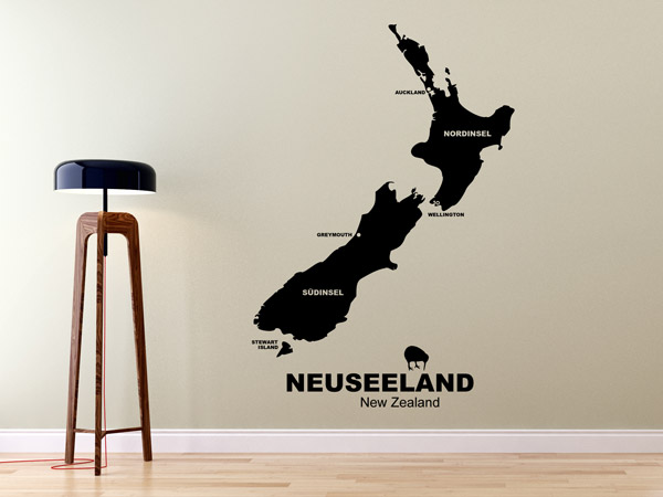 Wandtattoo Neuseeland Landkarte
