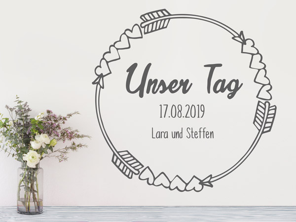  Wandtattoo Unser Tag mit Namen und Hochzeitsdatum als Deko