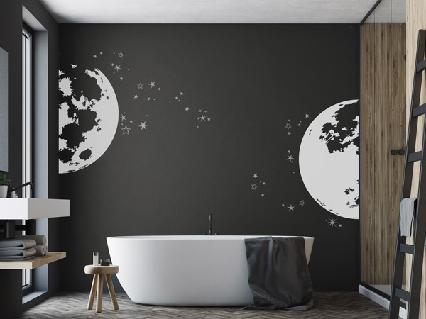 Wandtattoo Vollmond Design über der Badewanne