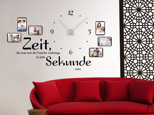 Wandtattoo Uhr Familienzeit mit Fotorahmen und Spruch 