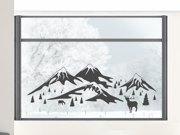 Wandtattoo Winterlandschaft mit Bergen als Fensterbild