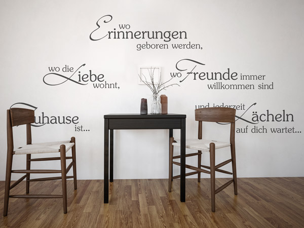 Wandtattoo Zuhause ist als Spruch um den Tisch herum anordnen