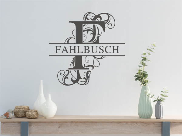 Wandtattoo verschnörkeltes F mit Fahlbusch