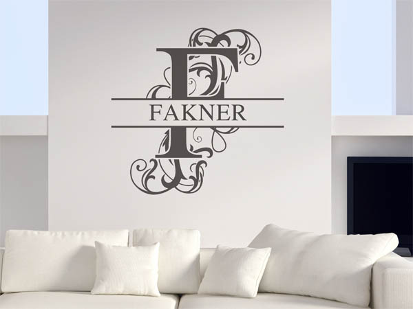 Wandtattoo verschnörkeltes F mit Fakner