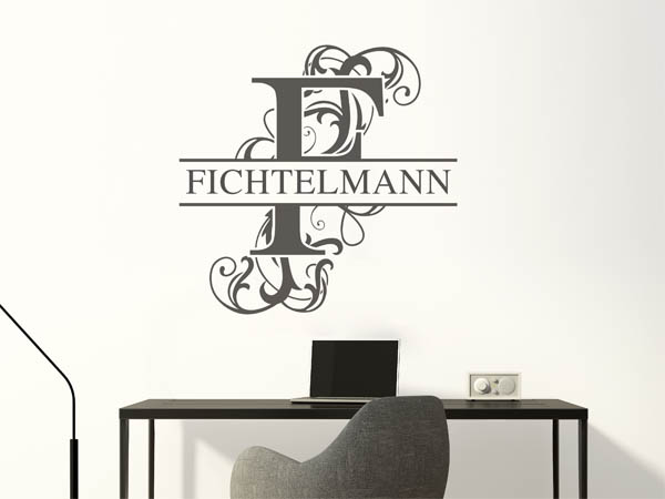 Wandtattoo verschnörkeltes F mit Fichtelmann