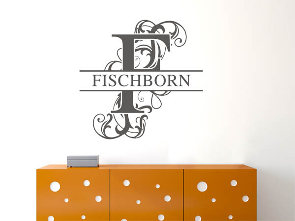 Wandtattoo verschnörkeltes F mit Fischborn