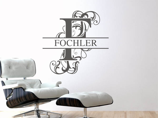Wandtattoo verschnörkeltes F mit Fochler