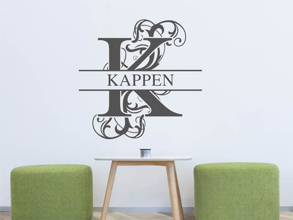 Wandtattoo verschnörkeltes K mit Kappen