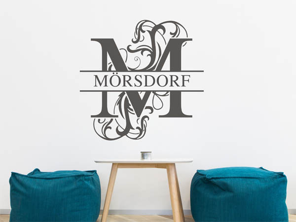Wandtattoo verschnörkeltes M mit Mörsdorf