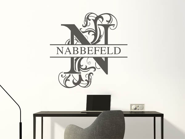 Wandtattoo verschnörkeltes N mit Nabbefeld
