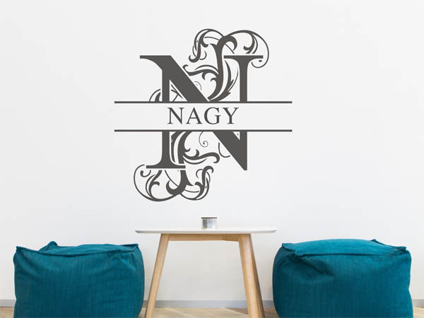 Wandtattoo verschnörkeltes N mit Nagy