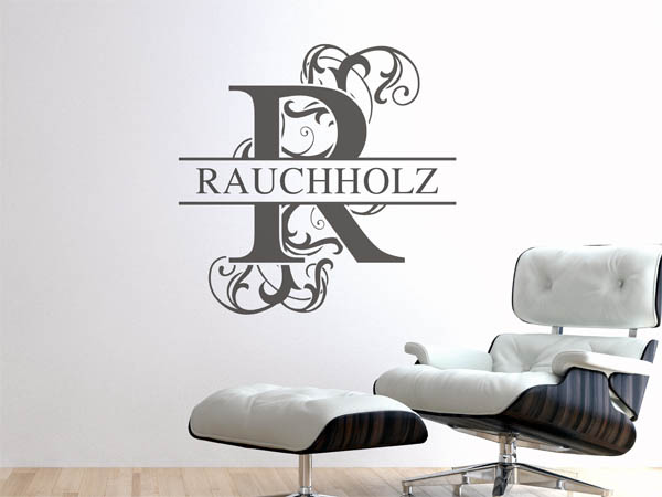 Wandtattoo verschnörkeltes R mit Rauchholz