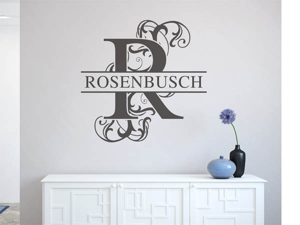 Wandtattoo verschnörkeltes R mit Rosenbusch