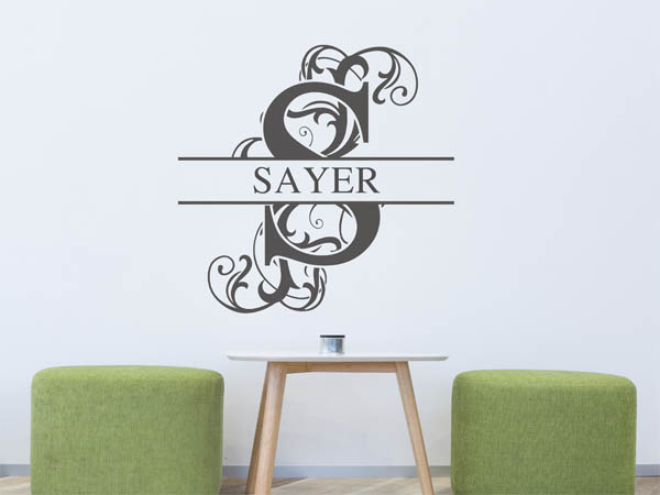 Wandtattoo verschnörkeltes S mit Sayer