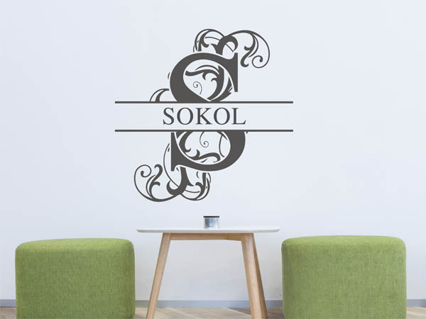 Wandtattoo verschnörkeltes S mit Sokol
