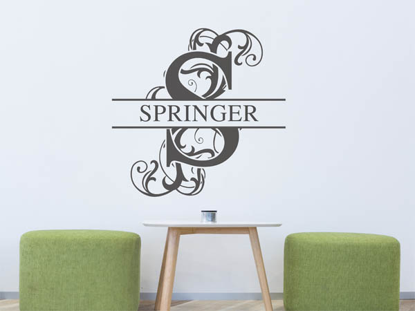 Wandtattoo verschnörkeltes S mit Springer