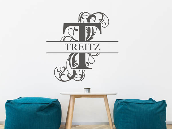 Wandtattoo verschnörkeltes T mit Treitz
