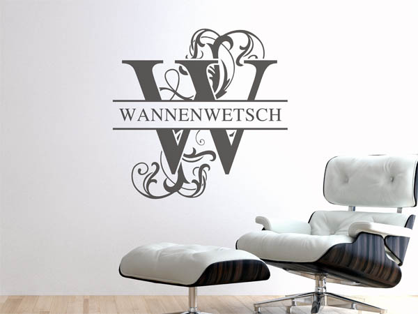 Wandtattoo verschnörkeltes W mit Wannenwetsch