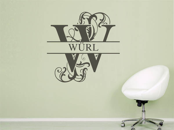 Wandtattoo verschnörkeltes W mit Würl
