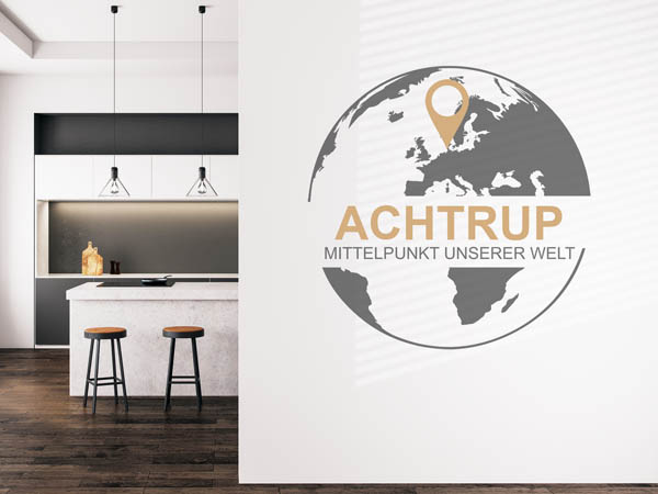 Wandtattoo Achtrup - Mittelpunkt unserer Welt mit Pin im Globus