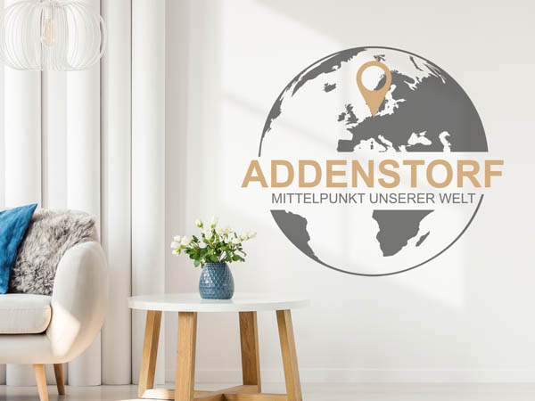 Wandtattoo Addenstorf - Mittelpunkt unserer Welt mit Pin im Globus