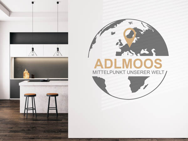 Wandtattoo Adlmoos - Mittelpunkt unserer Welt mit Pin im Globus