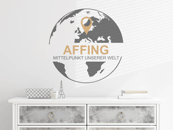 Wandtattoo Affing - Mittelpunkt unserer Welt mit Pin im Globus