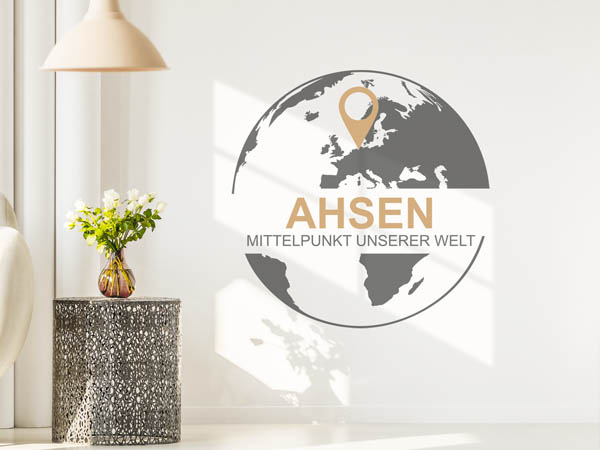 Wandtattoo Ahsen - Mittelpunkt unserer Welt mit Pin im Globus