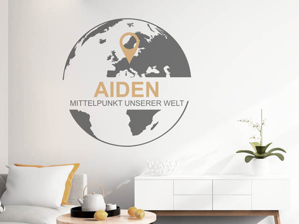 Wandtattoo Aiden - Mittelpunkt unserer Welt mit Pin im Globus