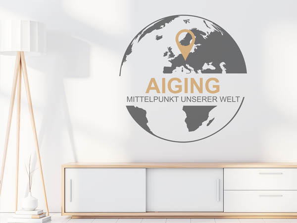 Wandtattoo Aiging - Mittelpunkt unserer Welt mit Pin im Globus